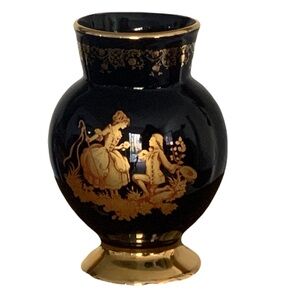 Vintage Limoges France Cobalt Gilded Gold Porcelain Vase Approx 8.25” Romantic